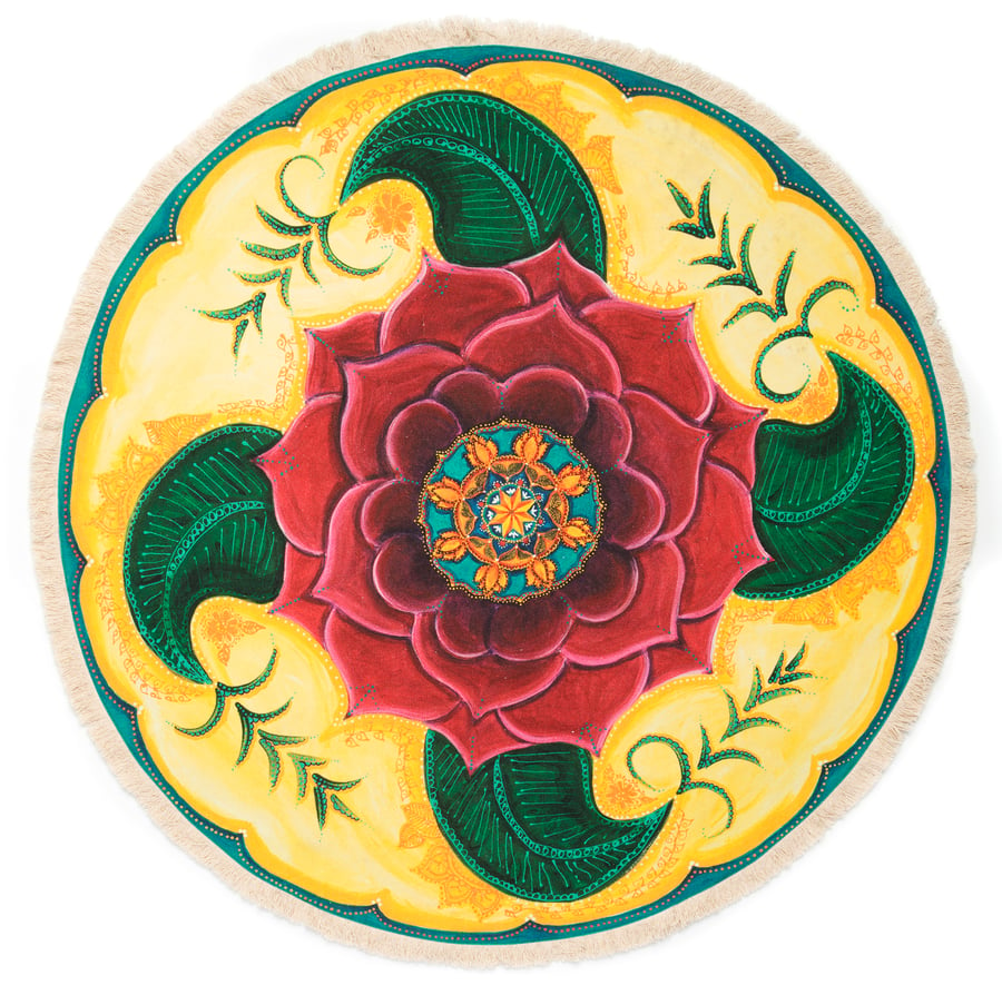 Image of "Grounded and Confident" - Mehndi Rose Textile Meditation Mat with fringe