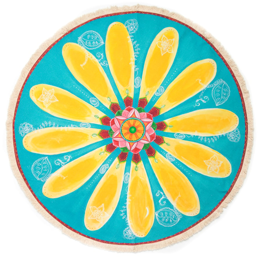 Image of "For Happiness"- Daisy Textile Meditation Mat with fringe