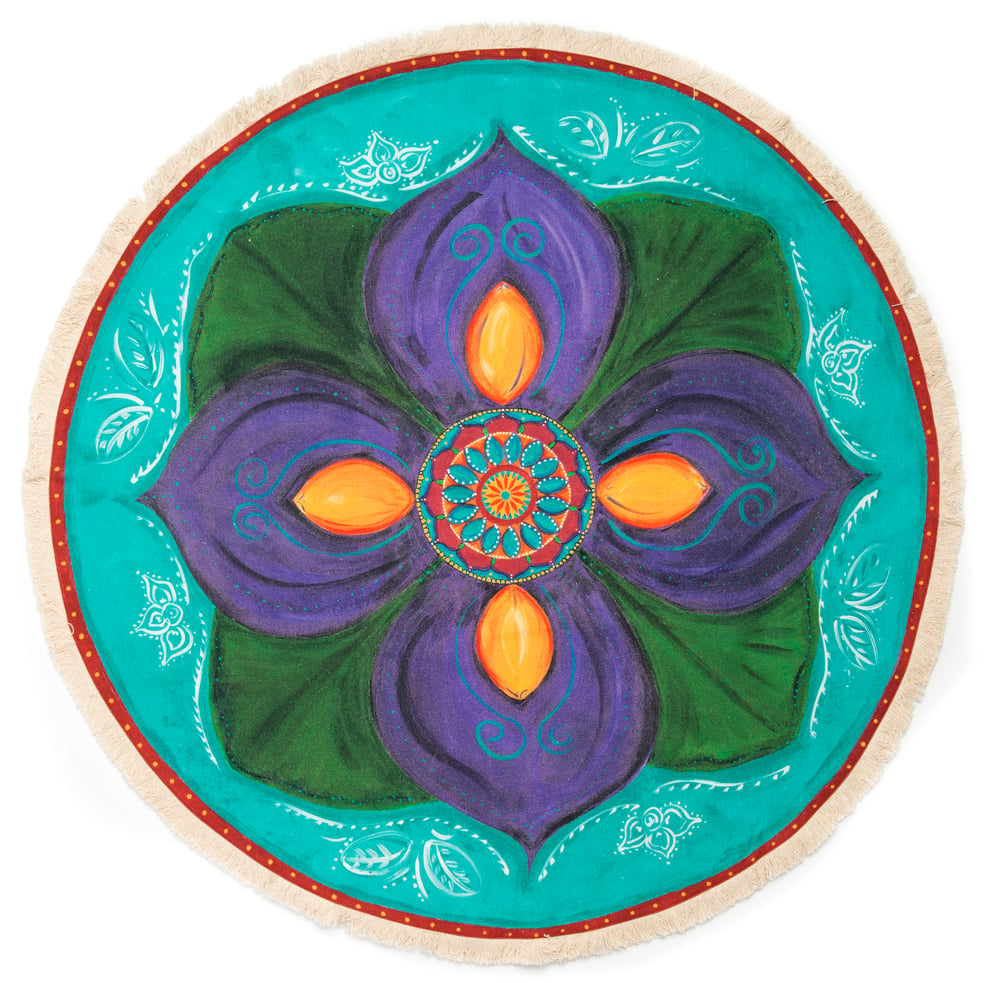 Image of "Spiritual Awakening" - Purple Lotus Textile Meditation Mat with fringe