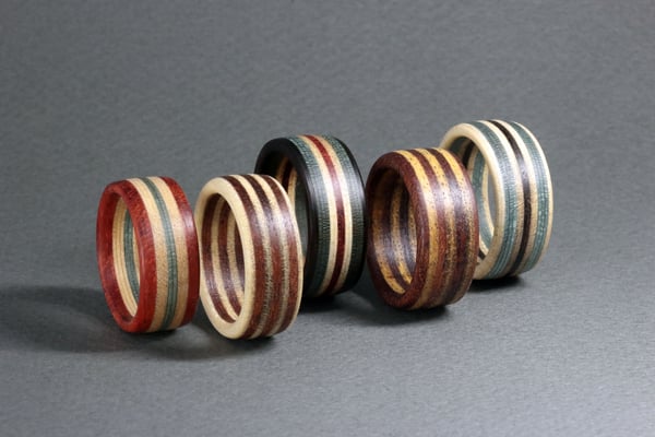 Image of STRIPED WOOD RINGS – MARQUETRY VENEER RINGS