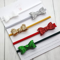 SET OF 5  Christmas Glitter Bows Headband or Clips 