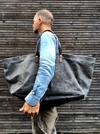 Image 1 of  XXL waxed canvas tote bag with leather handles / canvas market