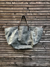 Image 3 of  XXL waxed canvas tote bag with leather handles / canvas market