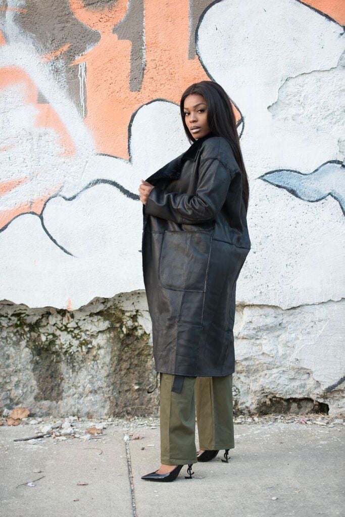Image of Black Leather Trench