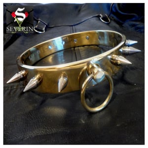 Image of Spiked or plain steel gold plated collar with ring.