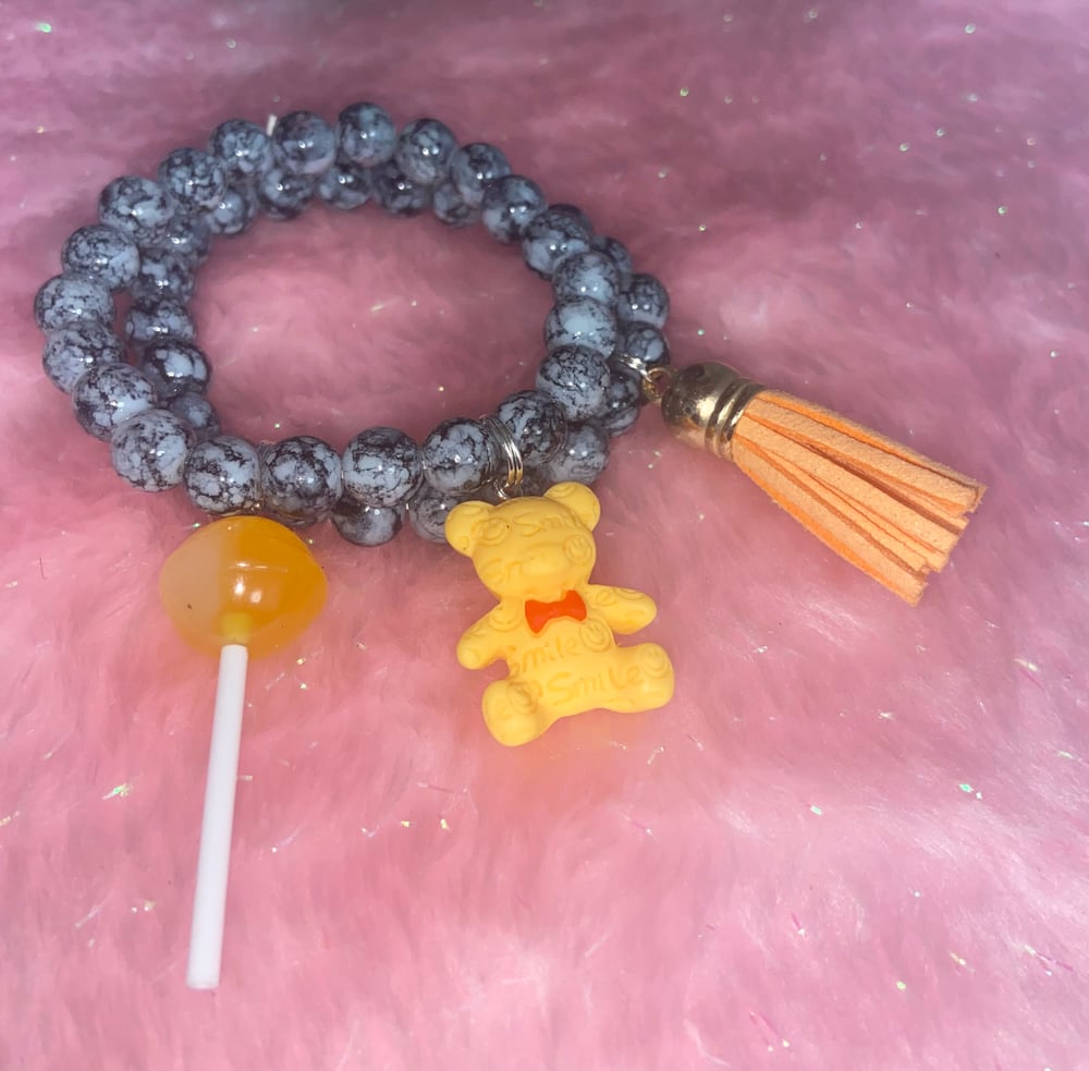 Image of Stackable teddy bear/candy beaded bracelet 