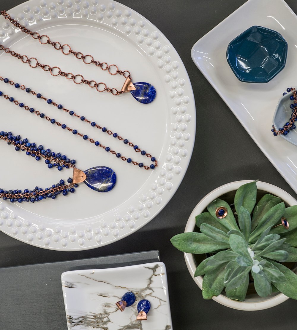 Image of Lapis Lazuli Cluster Necklace in Copper