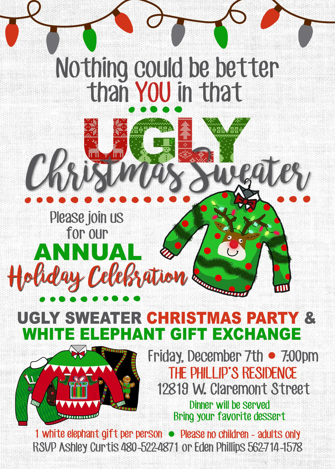 Ugly sweater clearance white elephant party