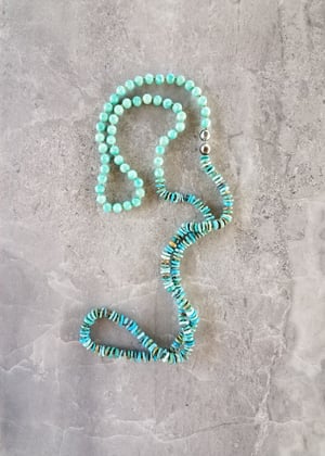 Amazonite, Multi color Turquoise, & Tahitian Pearl Baby Helix Necklace