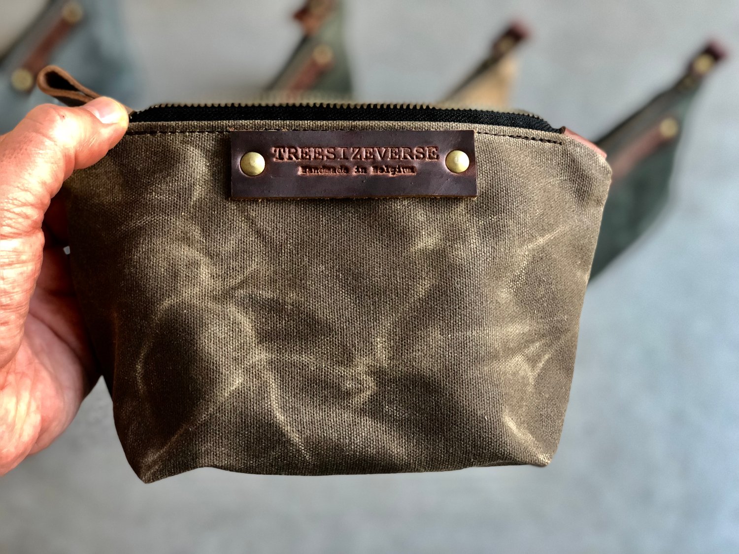 Image of Waxed canvas toiletry bag zipper pouch