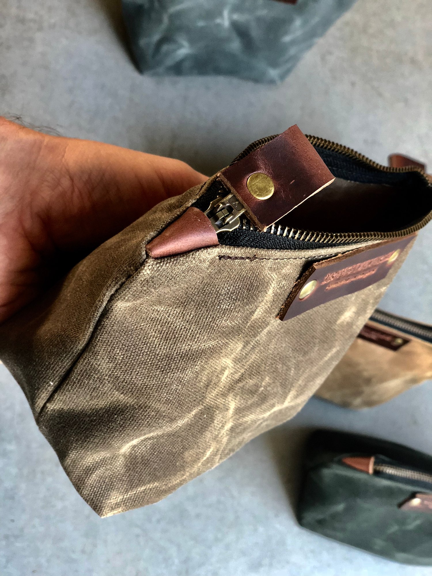 Image of Waxed canvas toiletry bag zipper pouch