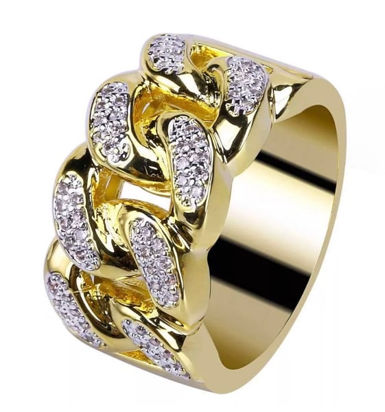 Image of 18K Gold Plated ICED OUT CZ CUBAN LINK Band Bling Ring