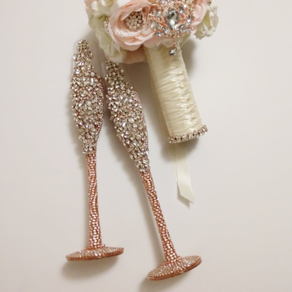 "Sandra" Tall Bling Champagne Toasting Set (Available in other colors)