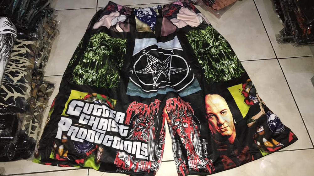 Image of GUTTER CHRIST ALL OVER SHORTS (IN STOCK)