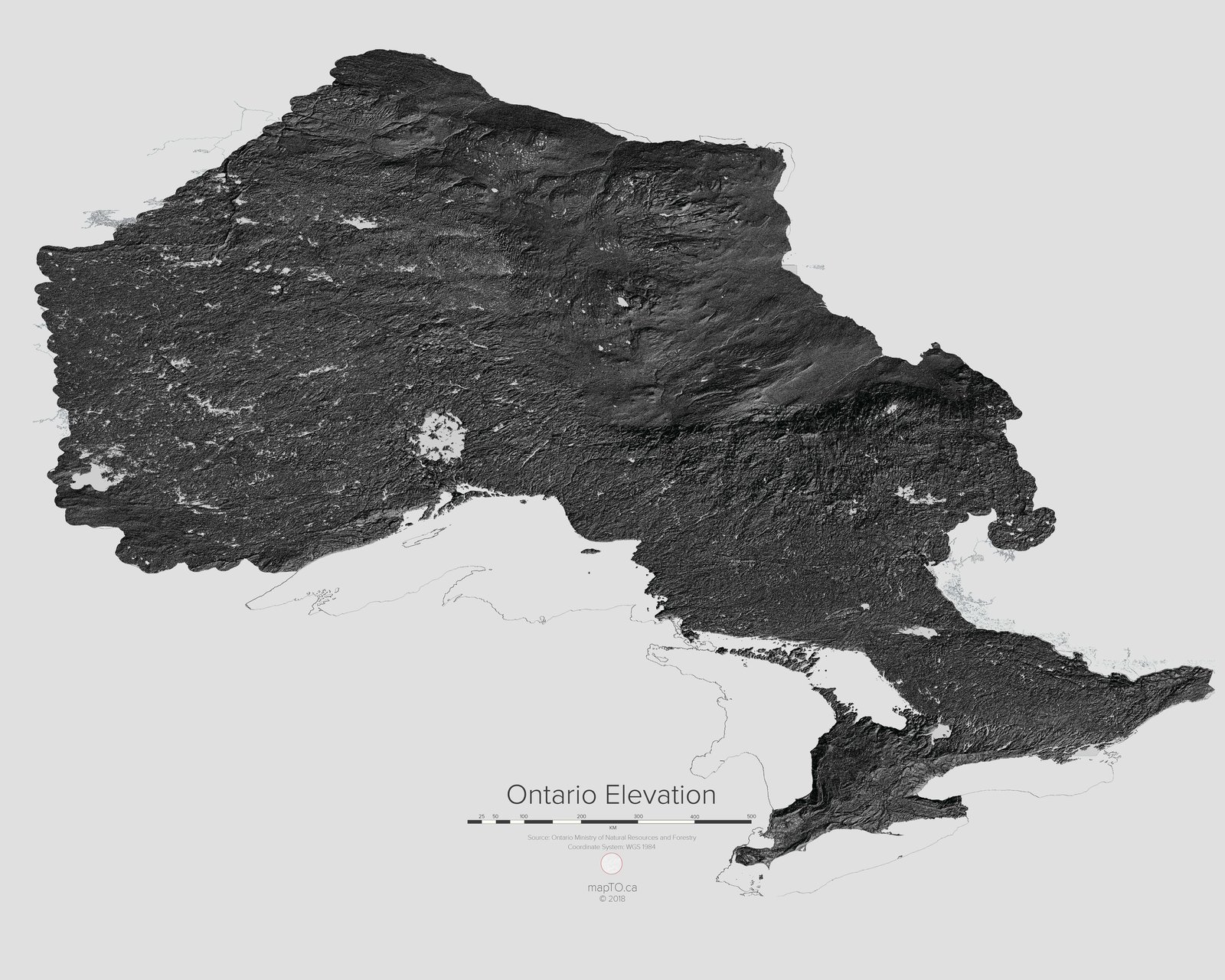 Ontario Elevation Map MapTO   ON Elevation  DEM  Poster Lowres 