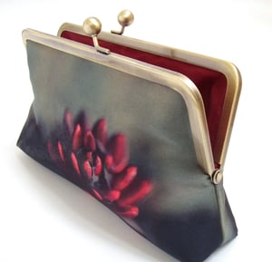 Image of Red flower, silk clutch bag with optional chain handle