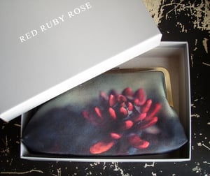 Image of Red flower, silk clutch bag with optional chain handle