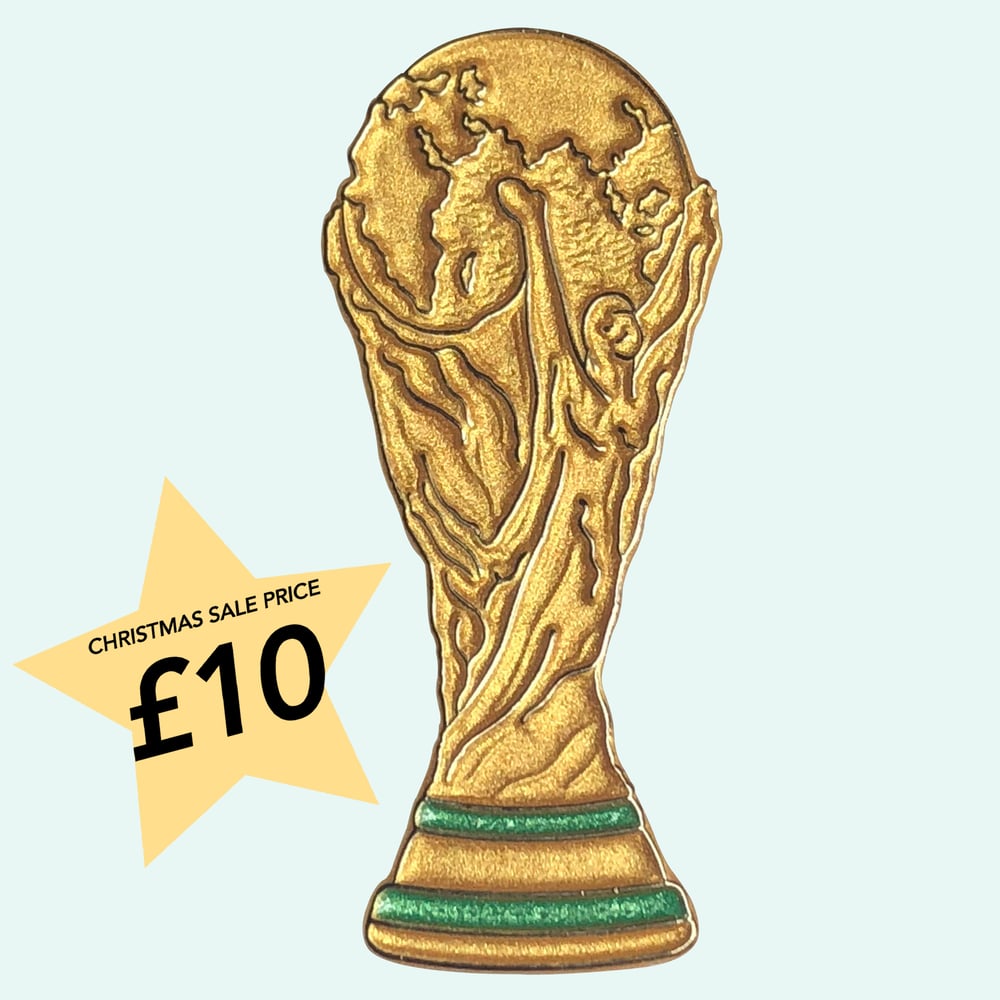 Image of METALLIC GOLD WORLD CUP TROPHY PIN BADGE
