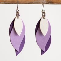 Image 1 of Handmade Australian leather leaf earrings - white, lilac, purple [LPP-146]