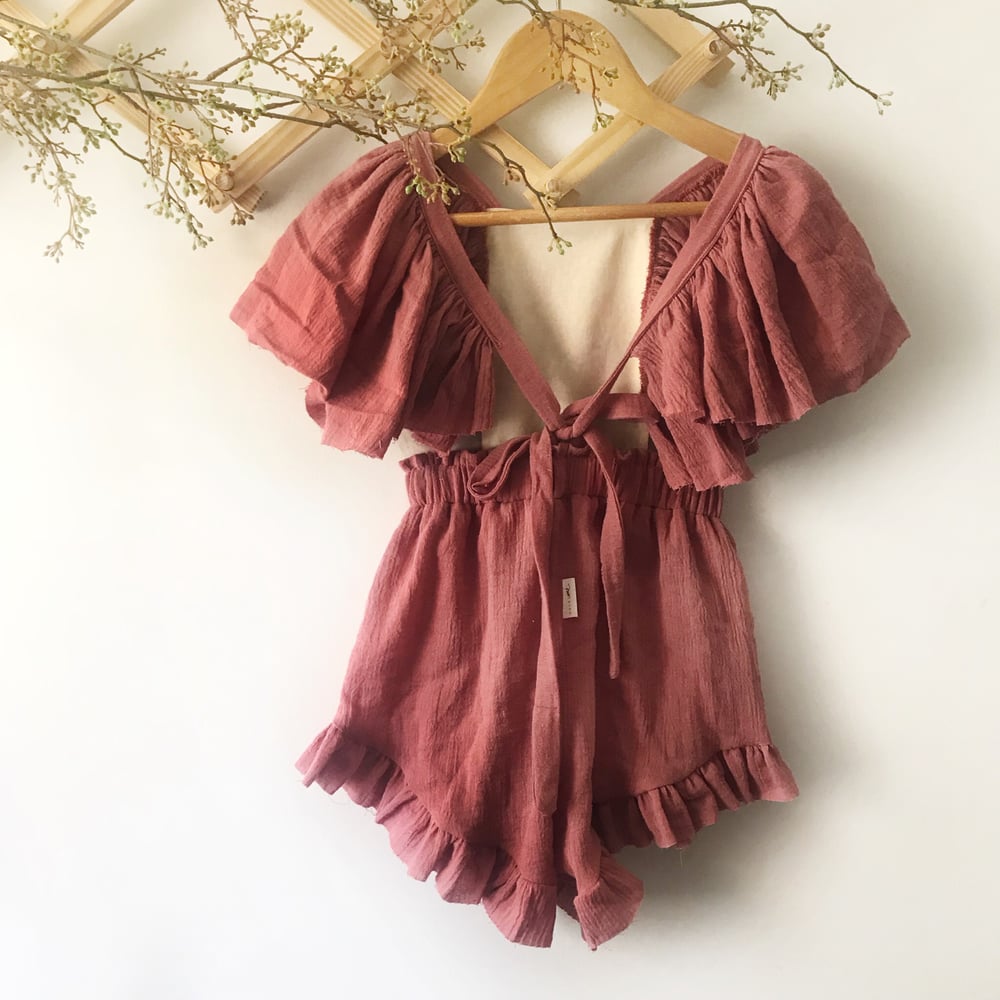 Image of ‘Maeve’ fairy playsuit in mauve or golden gauze