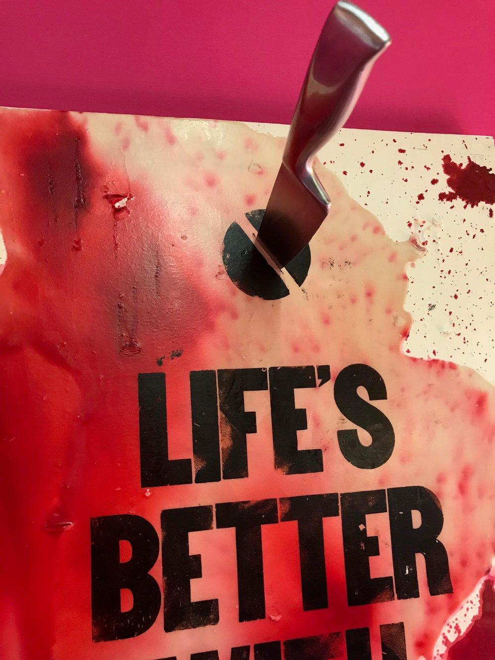 Image of LIFE'S BETTER WITH PILLS one off original on wood