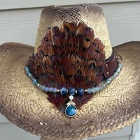 Image 1 of 2 Tone Brown Cowboy Hat Blue/Green Bead And Feather Band