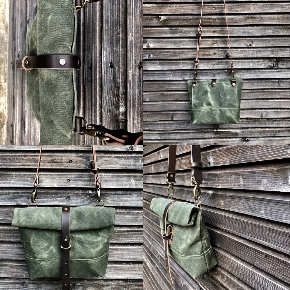 Image of Waxed canvas day bag / small messenger bag / canvas satchel