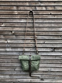 Image 2 of Waxed canvas day bag / small messenger bag / canvas satchel
