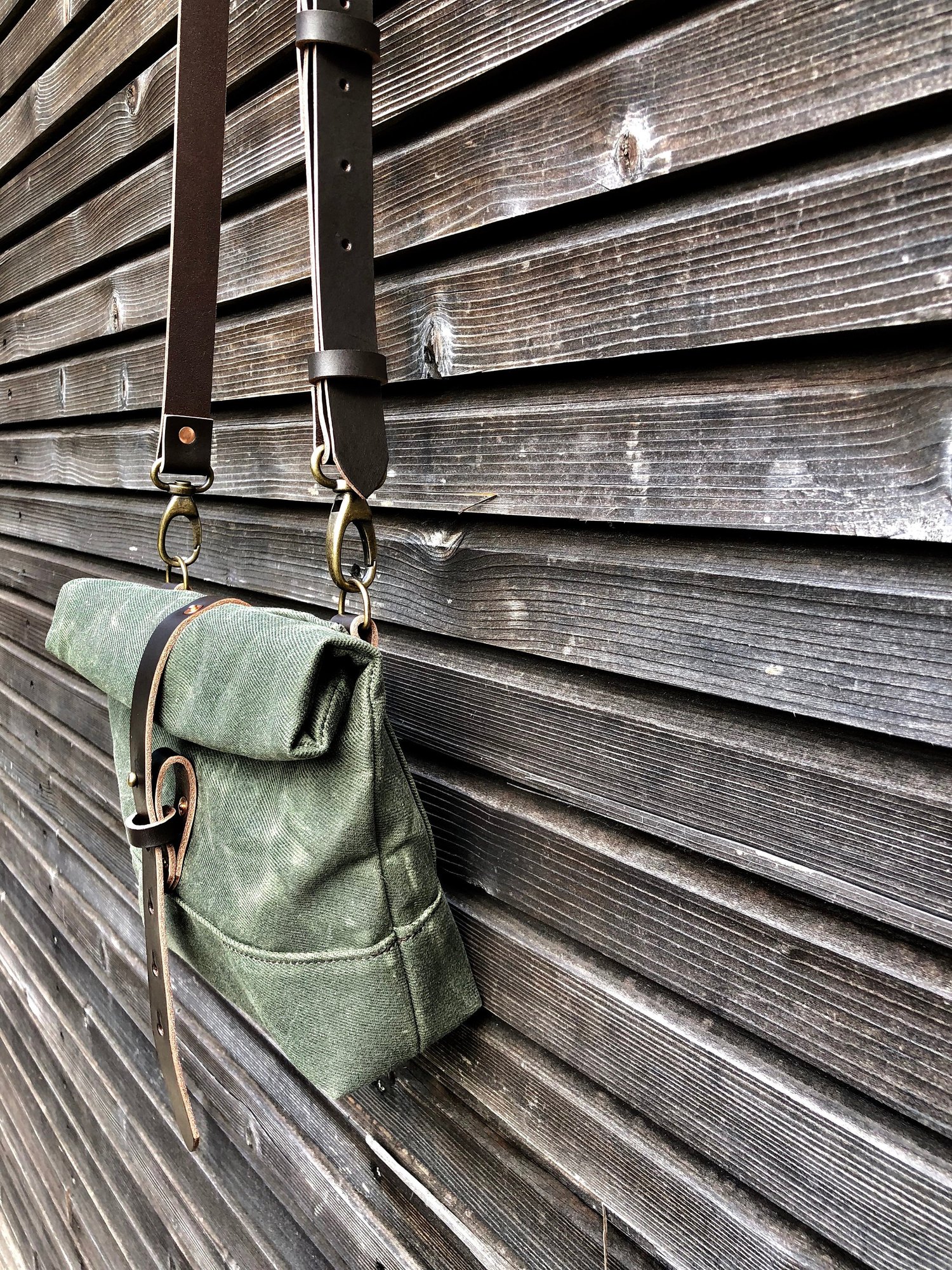 Image of Waxed canvas day bag / small messenger bag / canvas satchel