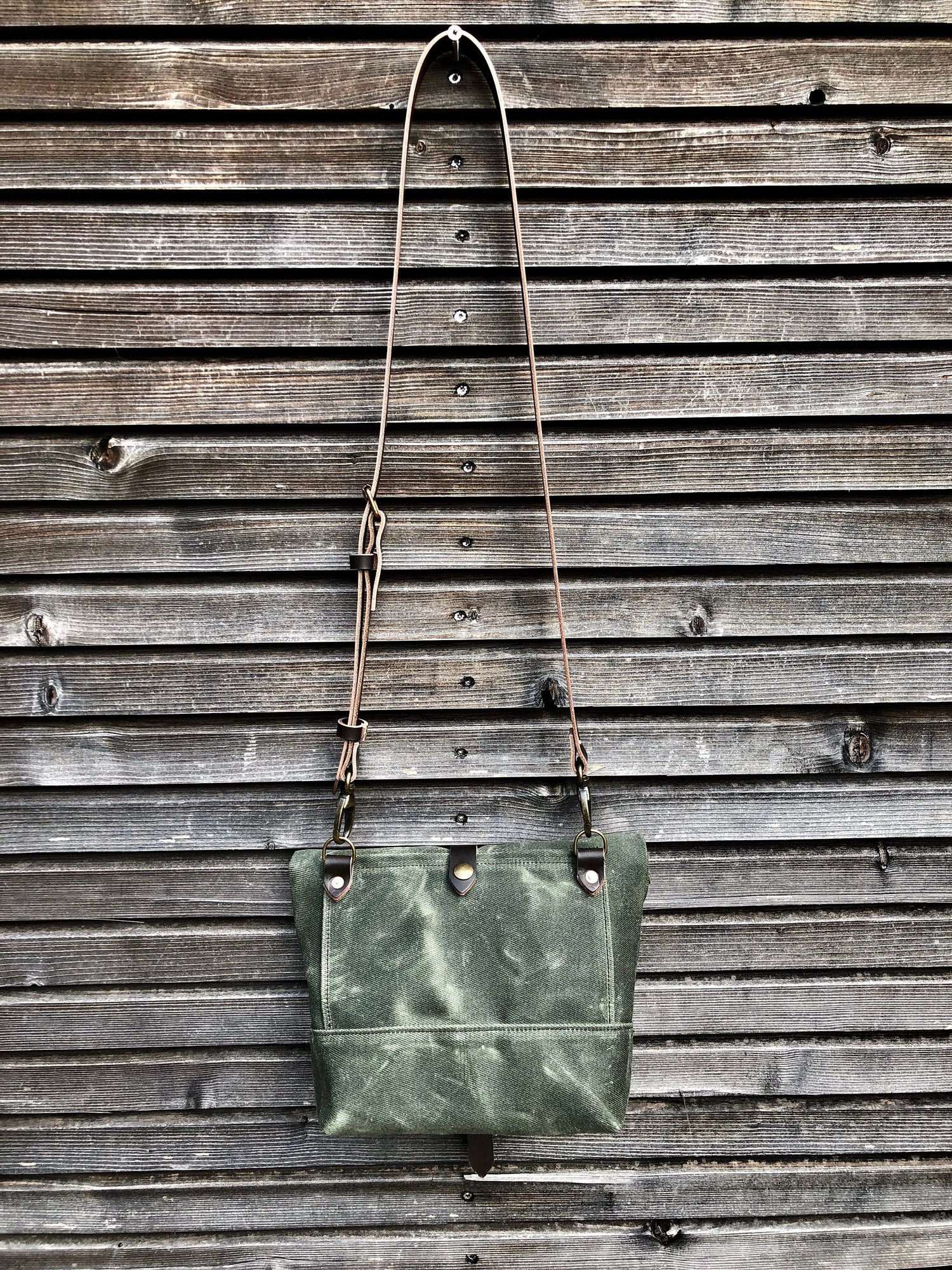 Image of Waxed canvas day bag / small messenger bag / canvas satchel