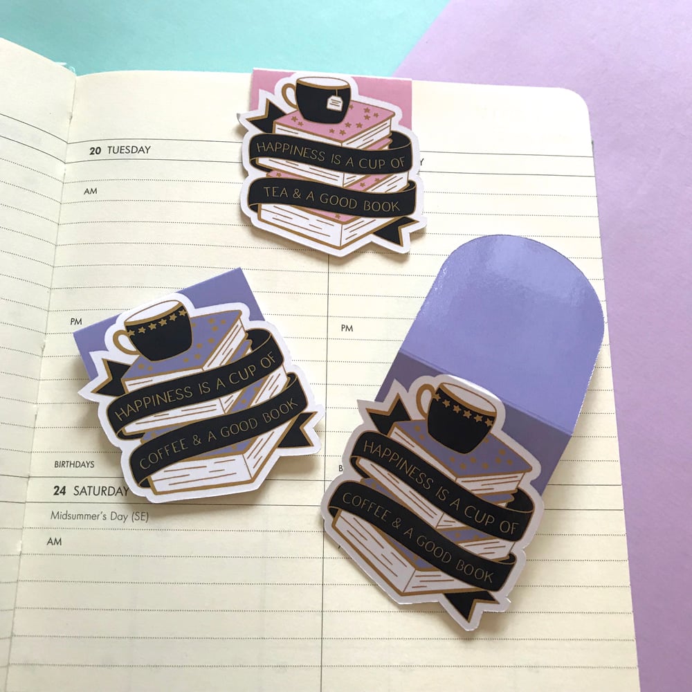 Image of Happiness is a cup of tea/coffee & a good book MAGNETIC BOOKMARK