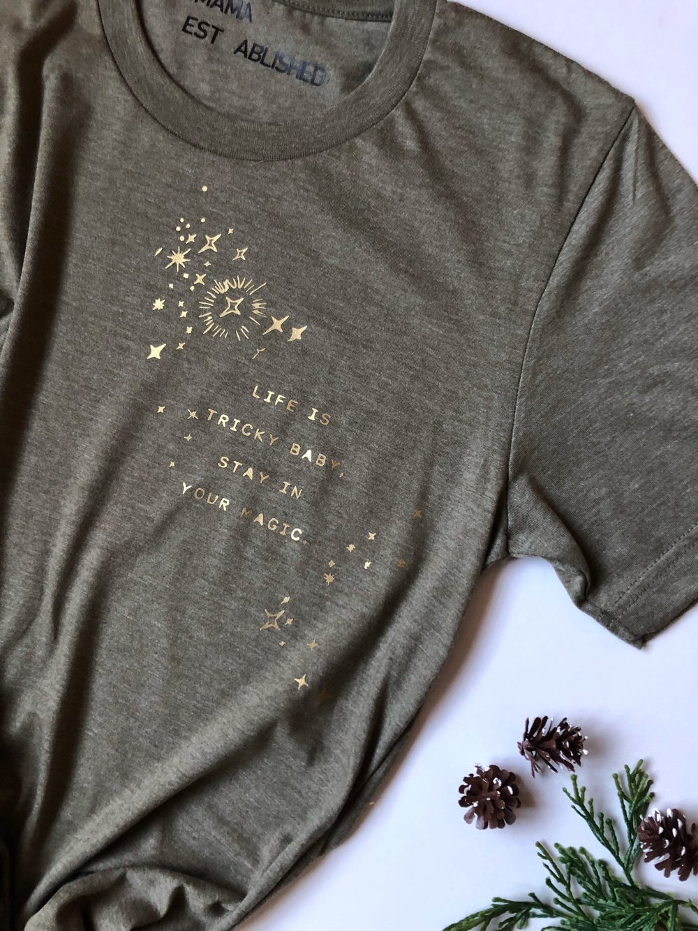 Image of Stay in your magic baby khaki and gold tee