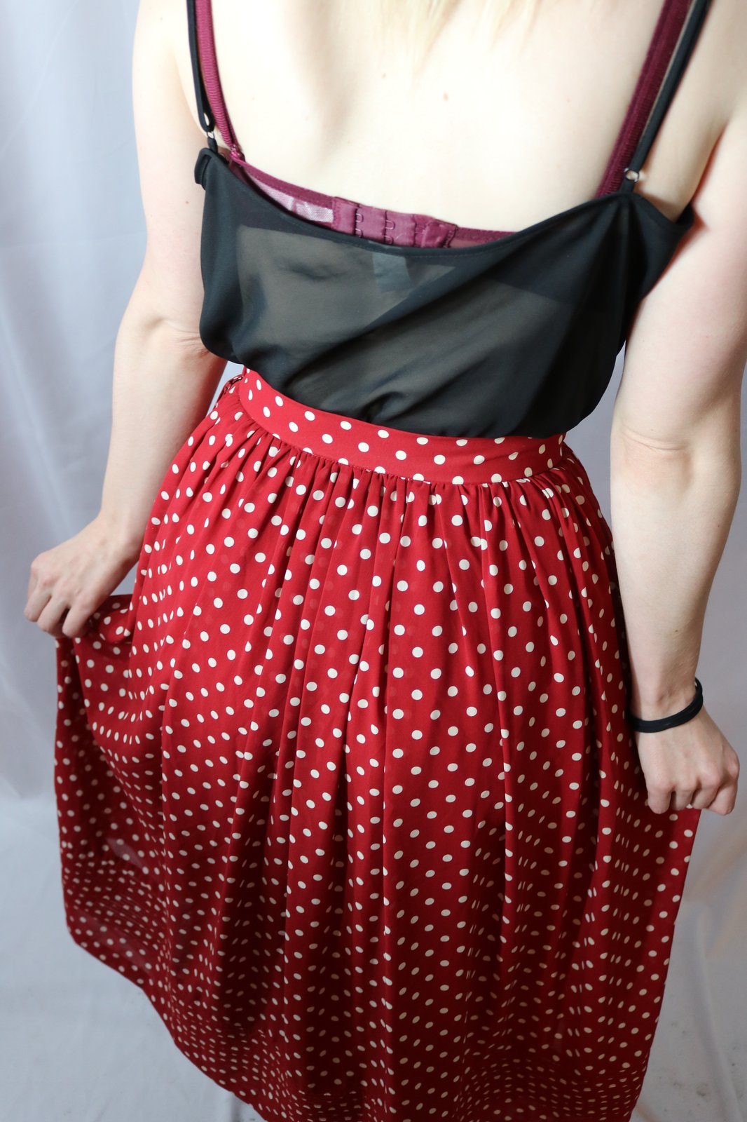 red polka dot skirt