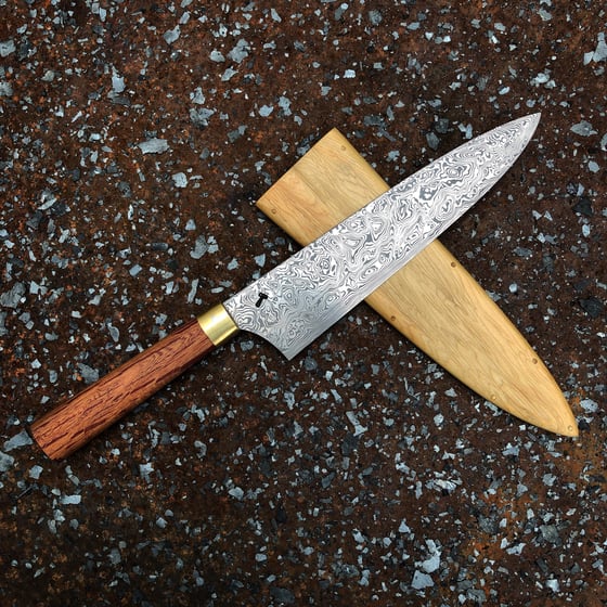 Image of 8” stainless damasteel chefs knife