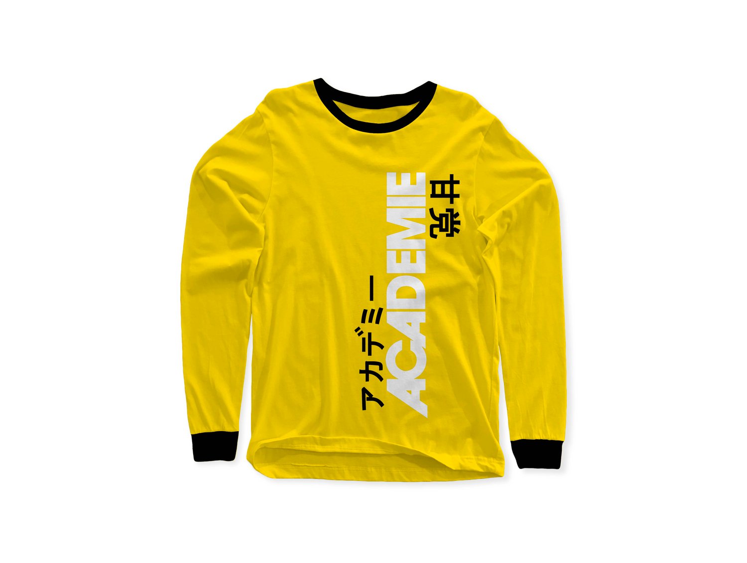 Image of ACADEMIE AMATO VERT LONG SLEEVE TEE YELLOW BLACK W/ WHITE 