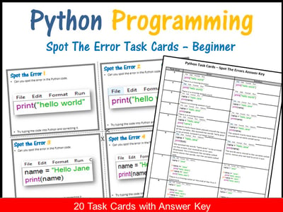 Image of Python Programming - Spot The Error Task Cards (Coding Unplugged Activity)