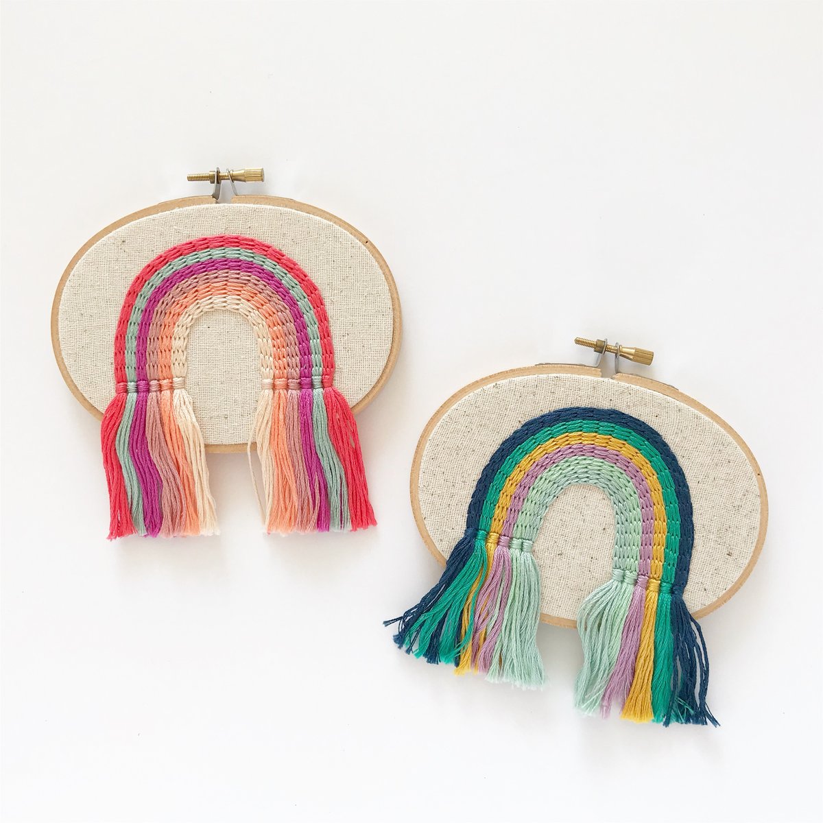 Hand Embroidered Rainbow Fringe Hoop