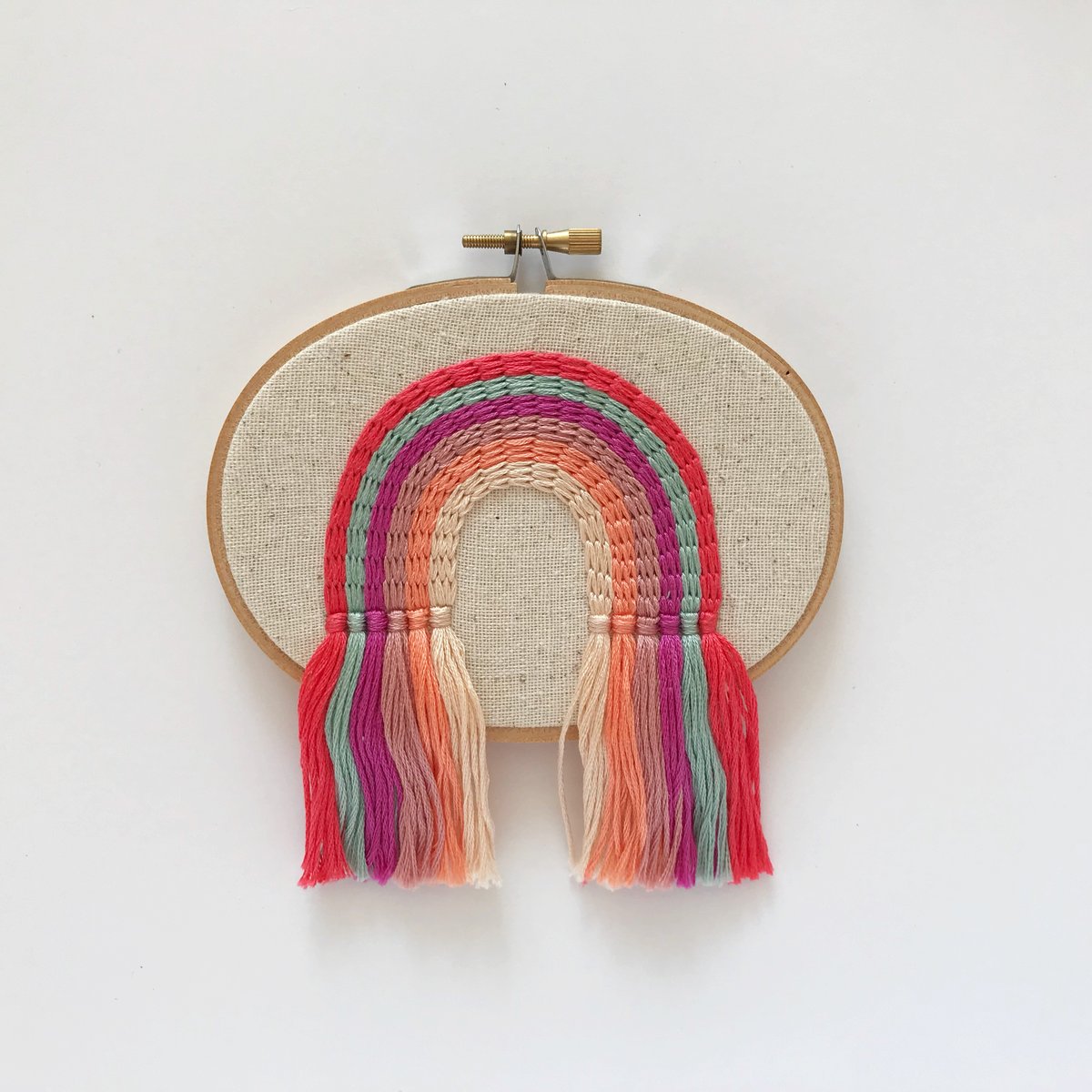 Hand Embroidered Rainbow Fringe Hoop