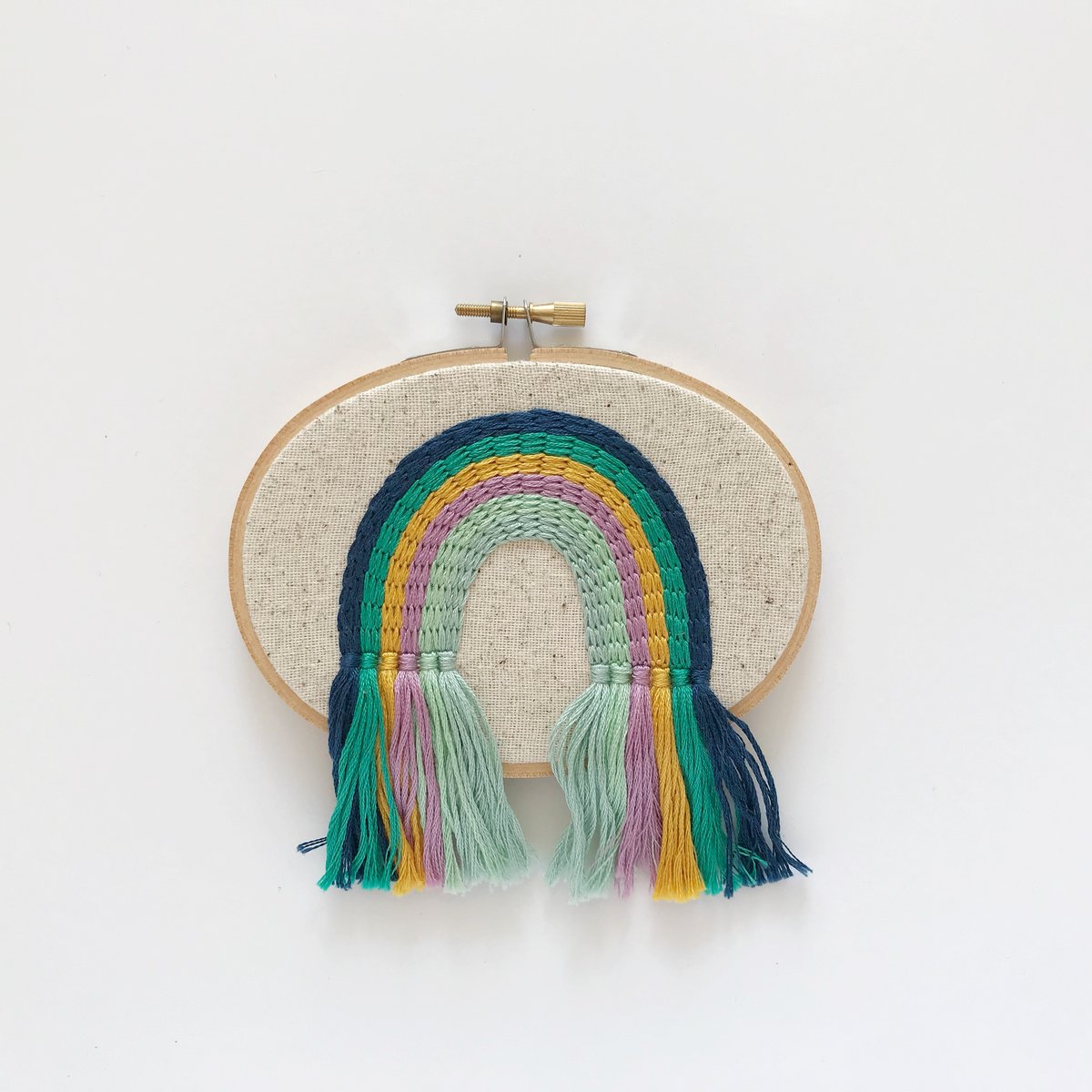 Hand Embroidered Rainbow Fringe Hoop