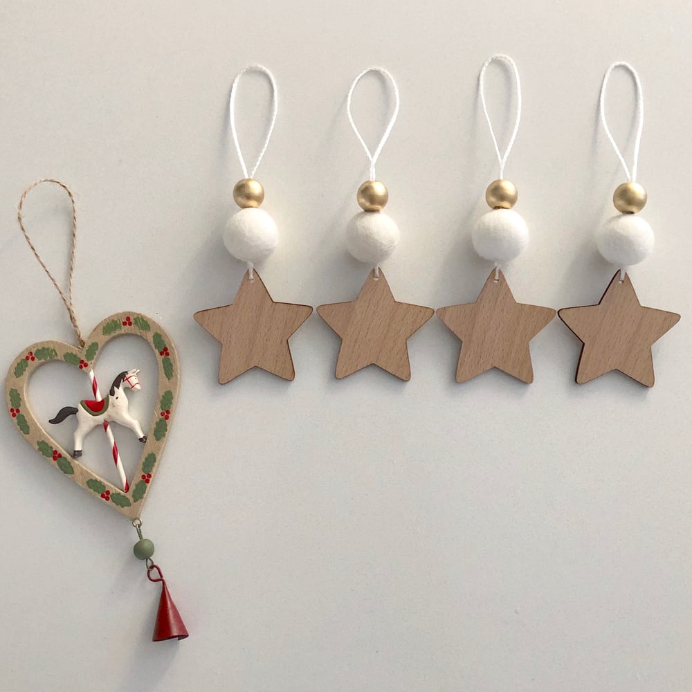 Image of 4 x Wooden Christmas ornaments