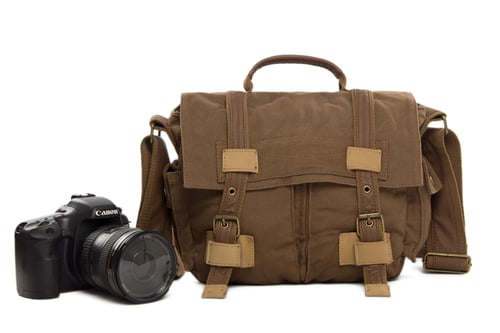 Image of Leather Trimmed Waxed Canvas DSLR Camera Bag, Messenger Bag, Diaper Bag BBK-2