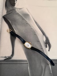 Image 1 of Dainty Black Genuine Leather Watch Oval Dial _ New Condition 