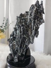 Image 2 of 1.8lb Stibnite Rare Crystal Specimen with Custom Stand 