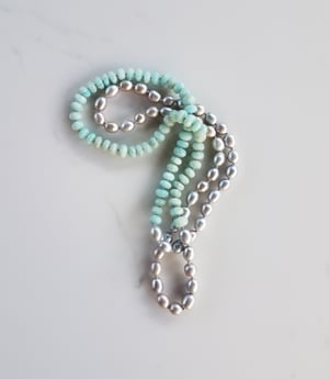 Silver Pearl & Amazonite Helix Necklace 