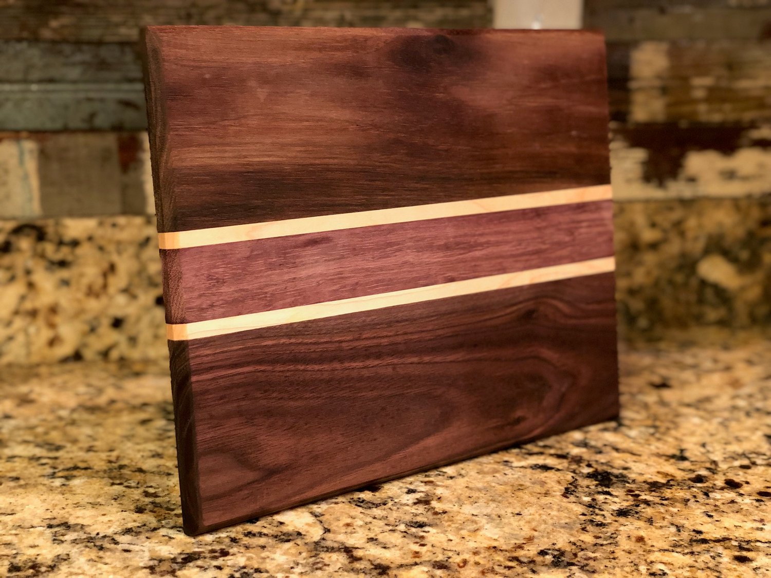 Image of 10x15 Cutting Board Walnut with Maple and Purple Heart.