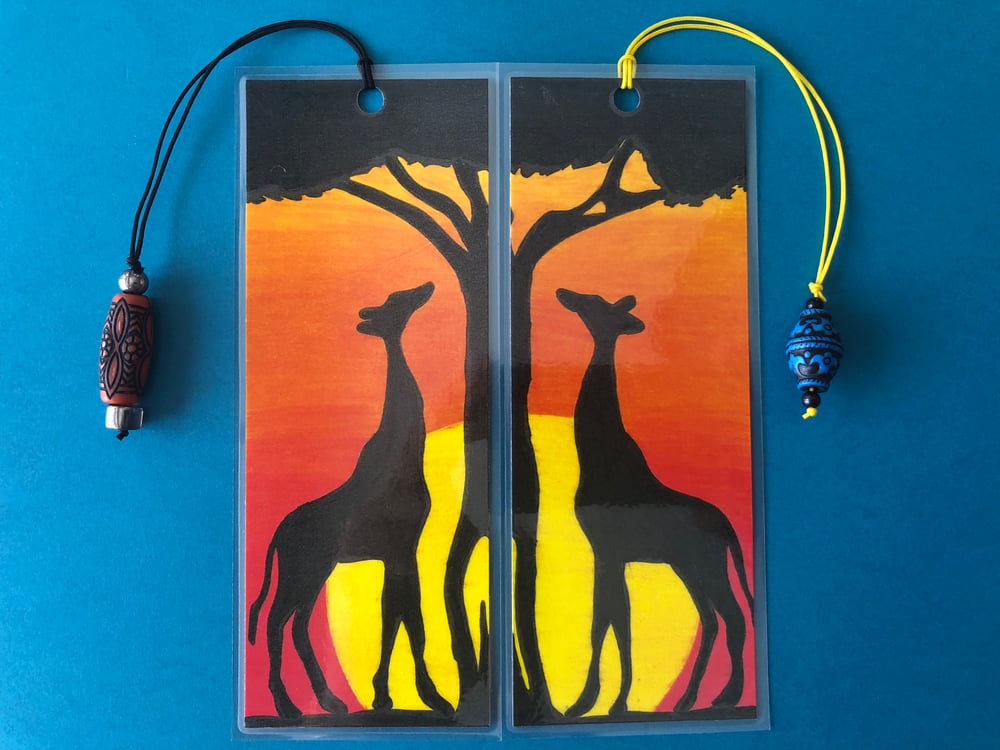 Image of 2 Bookmark Set - Giraffes at Sunset