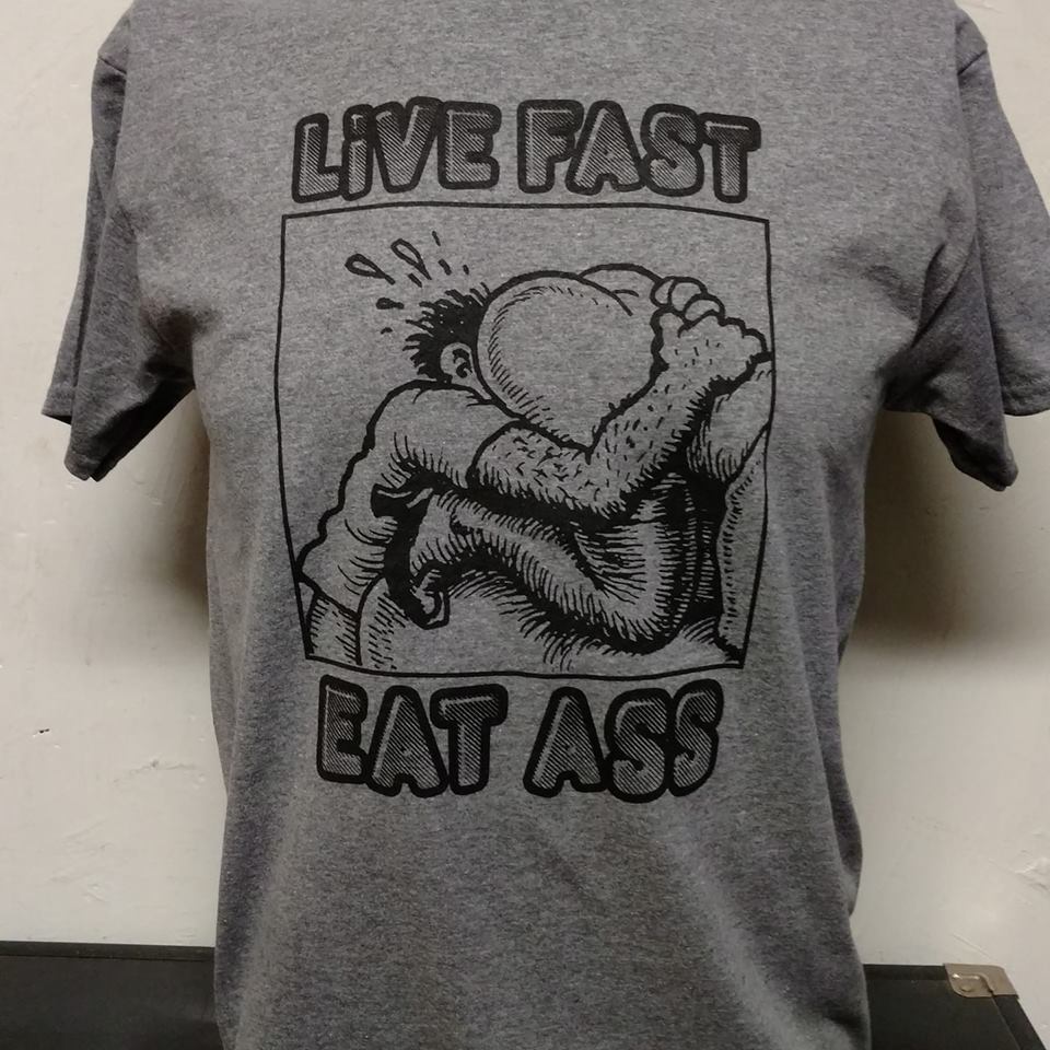 R Crumb Inspired Live Fast Eat Ass Black On Grey Tee S B S Records