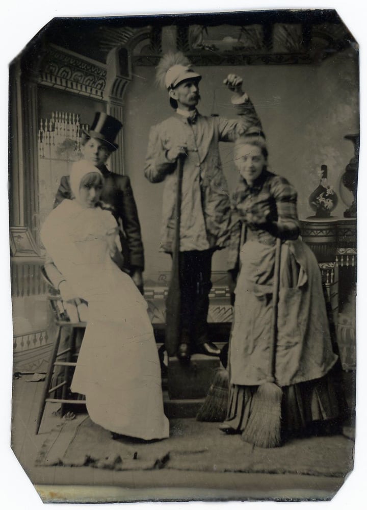 Image of Occupational Tintype with four actors posing, ca. 1865