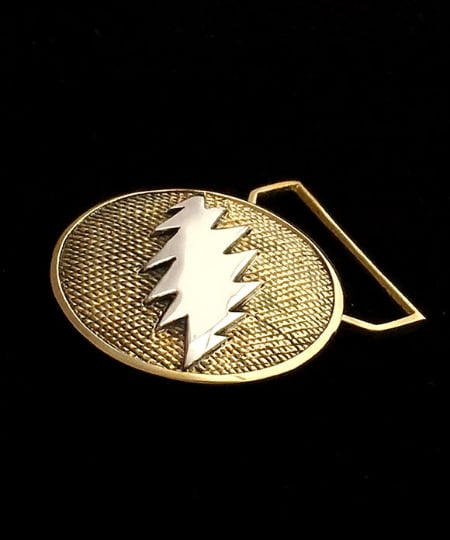 Image of Bolt Belt Buckle cast in Yellow Brass and Sterling Silver