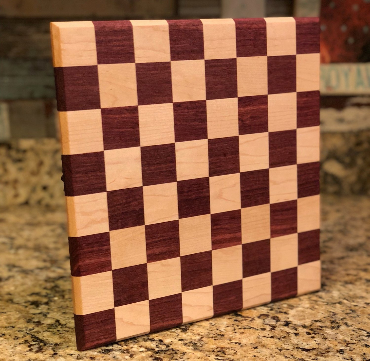 Image of 12x12 Checker Board Pattern Cutting Board Maple and Purple Heart